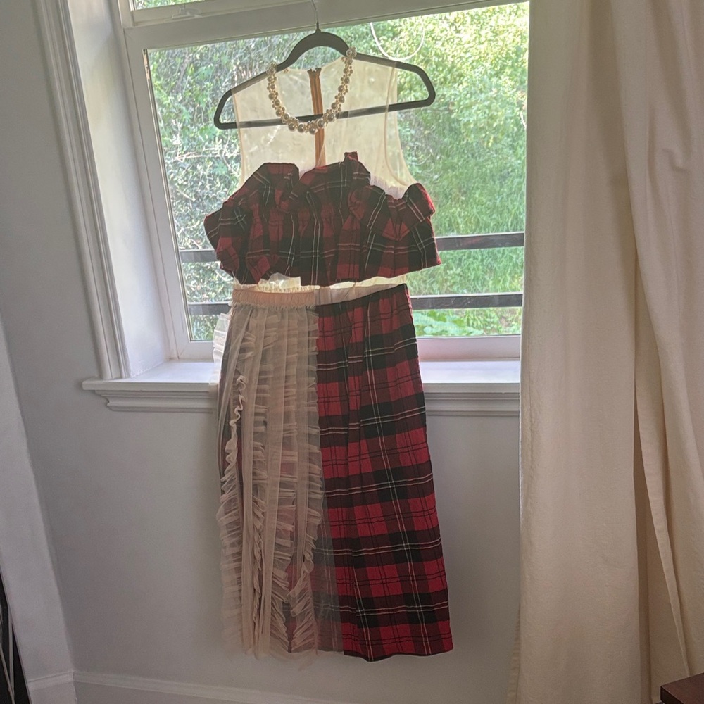 Simone Rocha Plaid Ruffle Crop Top Dress mesh - Picture 2 of 7